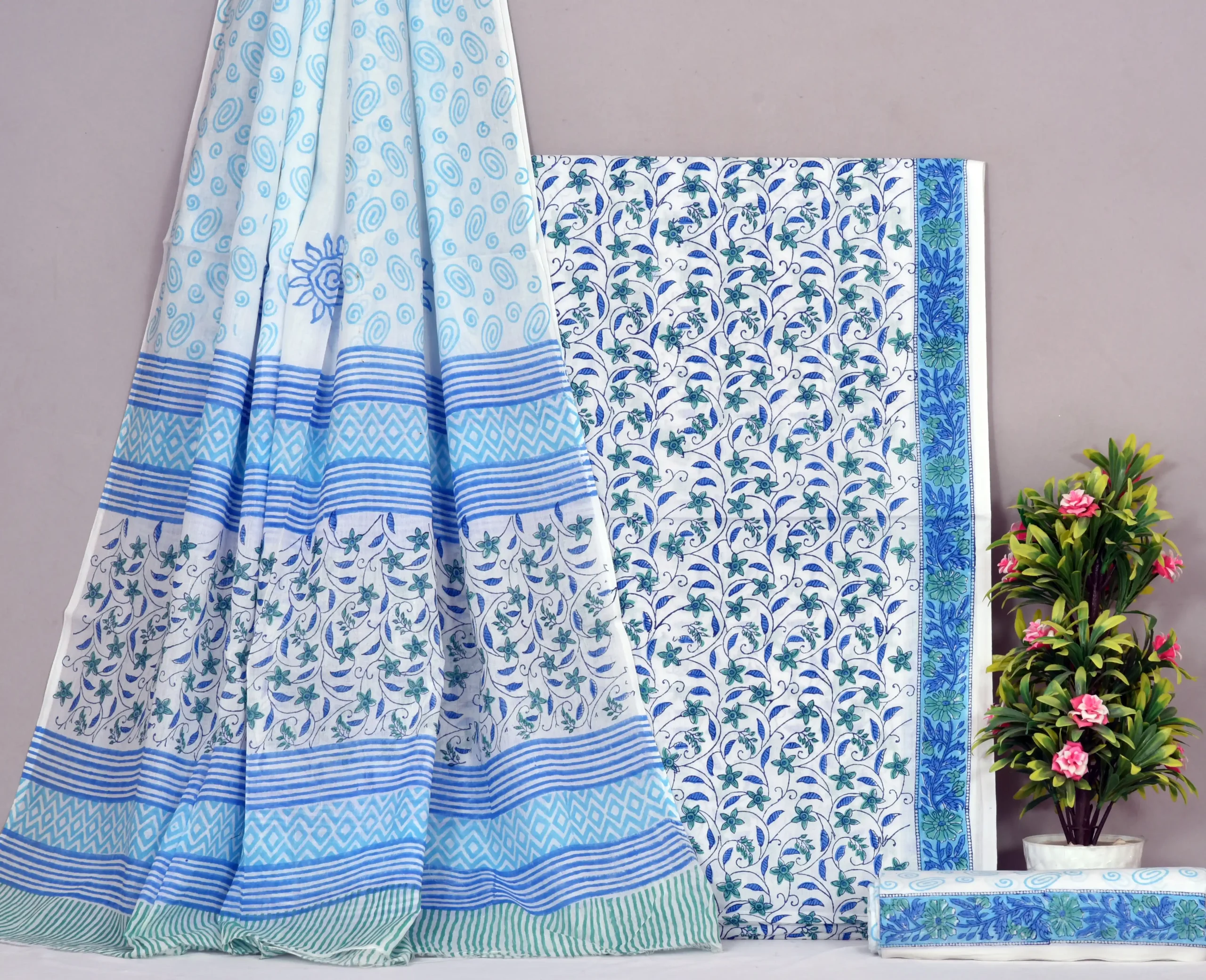 Cotton Hand Block Printed Dress Material (Unstitched) - MP013