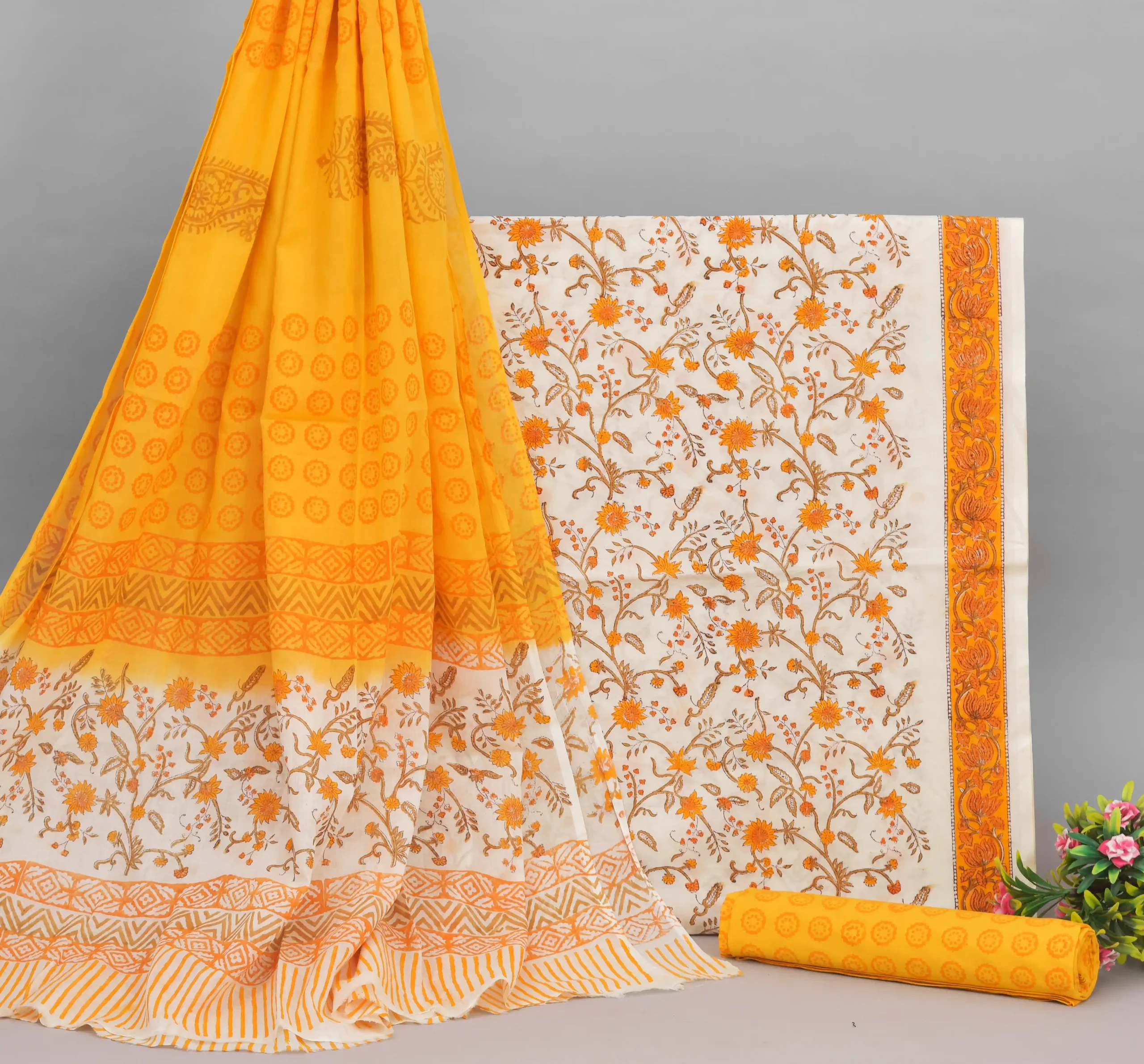 Cotton Hand Block Printed Dress Material (Unstitched) - MP017