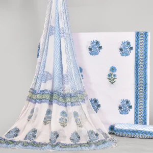 Cotton Hand Block Printed Dress Material (Unstitched) with Chiffon Duppatta- MP022