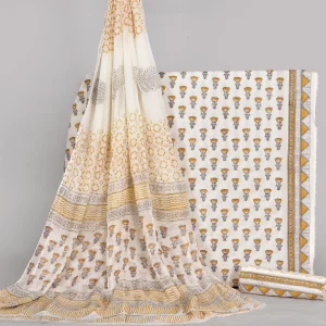 Cotton Hand Block Printed Dress Material (Unstitched) with Chiffon Duppatta- MP023