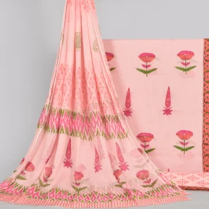 Cotton Hand Block Printed Dress Material (Unstitched) with Chiffon Duppatta- MP024