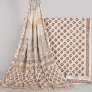 Cotton Hand Block Printed Dress Material (Unstitched) with Chiffon Duppatta- MP025