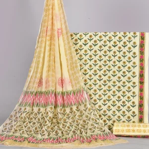 Cotton Hand Block Printed Dress Material (Unstitched) with Chiffon Duppatta- MP026