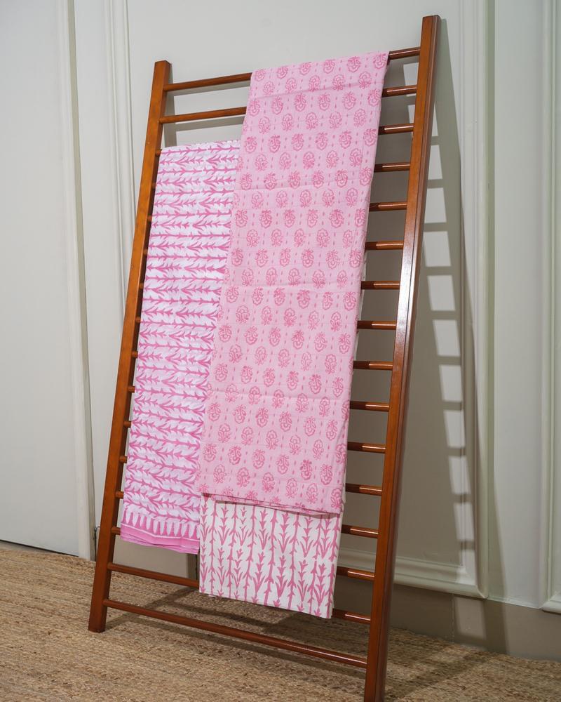 Baby Pink and White Colored Hand Block Printed Cotton Salwar Suit